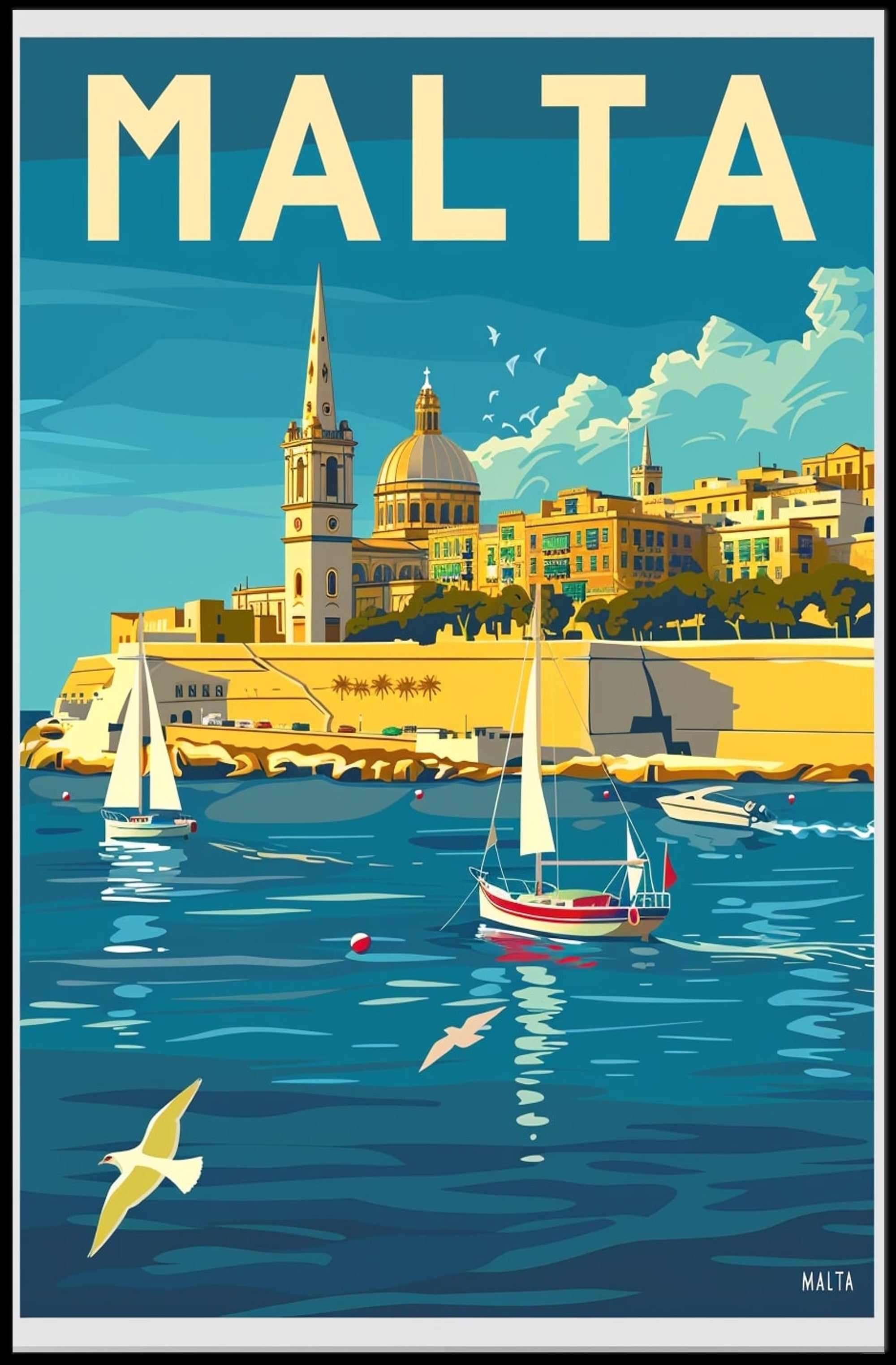 Malta Coastal View Vintage Travel Poster PosterGoat