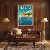 Malta Coastal View Vintage Travel Poster PosterGoat