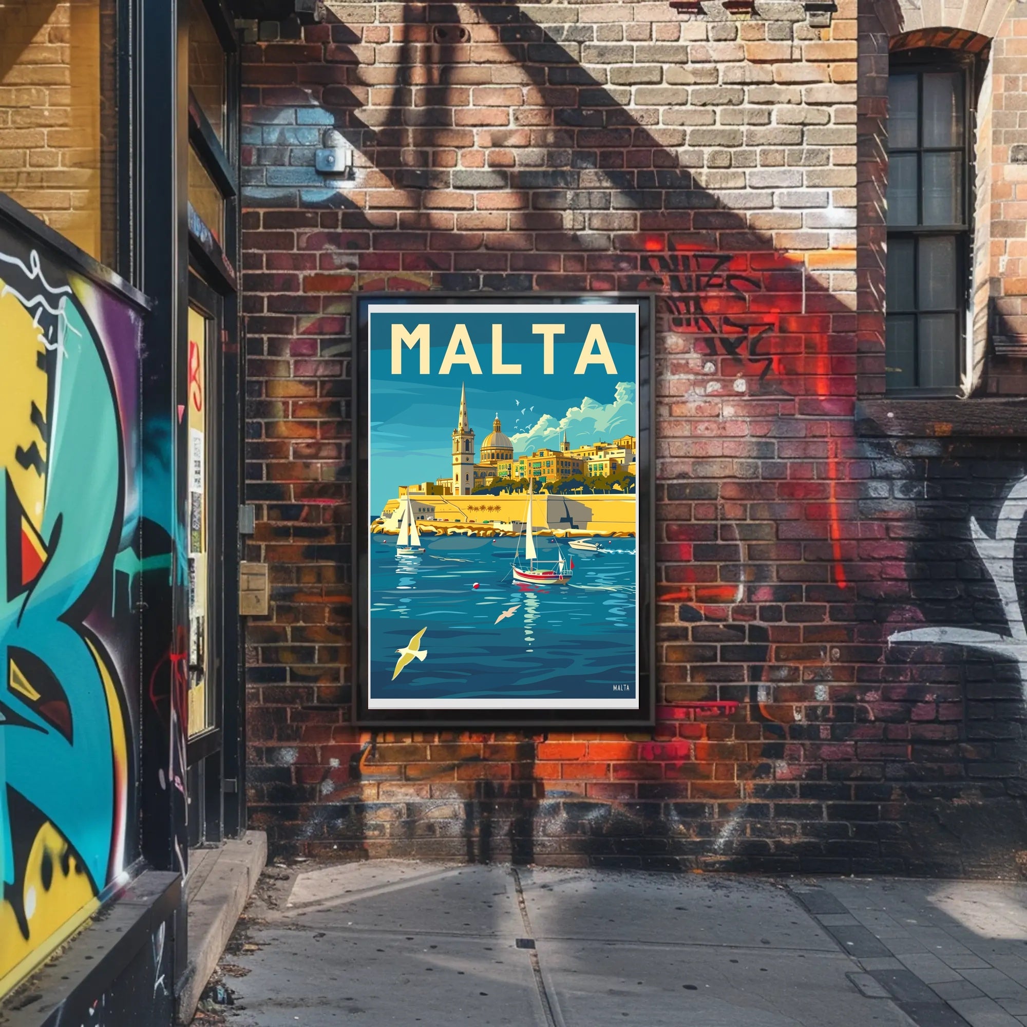 Malta Coastal View Vintage Travel Poster PosterGoat