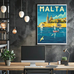 Malta Coastal View Vintage Travel Poster PosterGoat