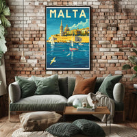 Malta Coastal View Vintage Travel Poster PosterGoat