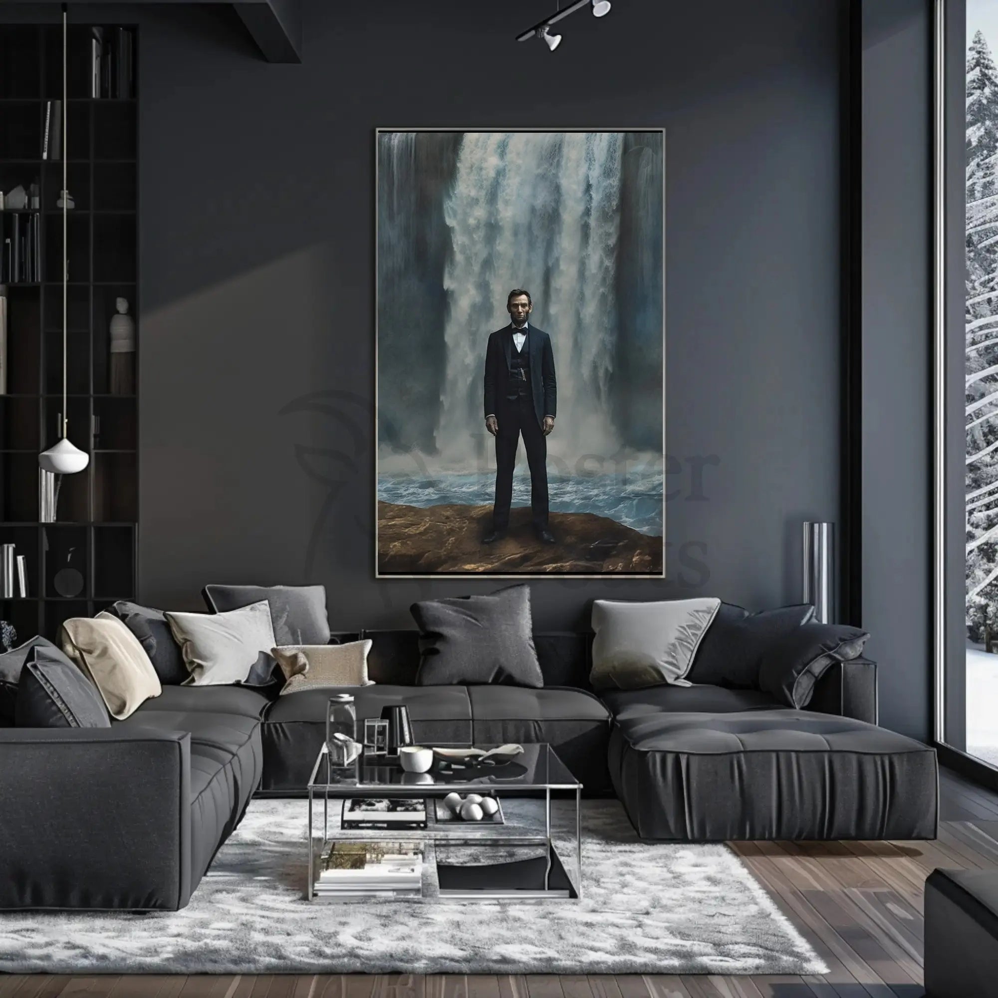 Man and Waterfall Historical Drama Art Poster PosterGoat
