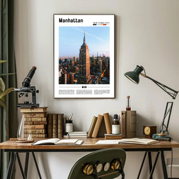 Manhattan Skyline Empire State Building Travel Poster PosterGoat