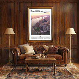 Manhattan Skyline Financial District travel poster PosterGoat
