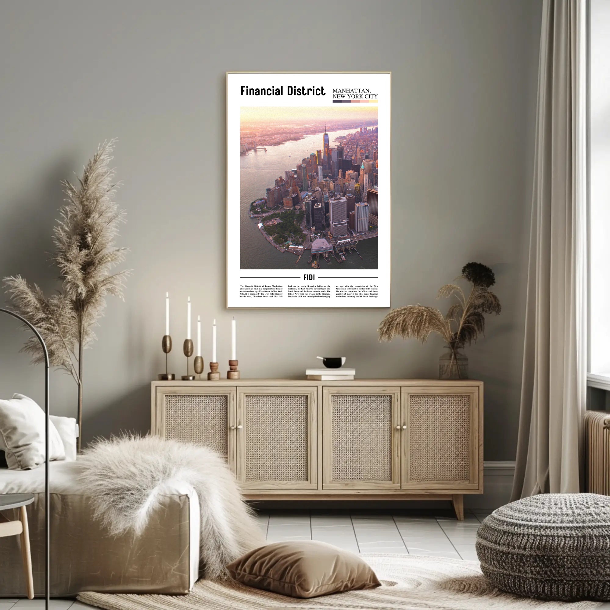 Manhattan Skyline Financial District travel poster PosterGoat