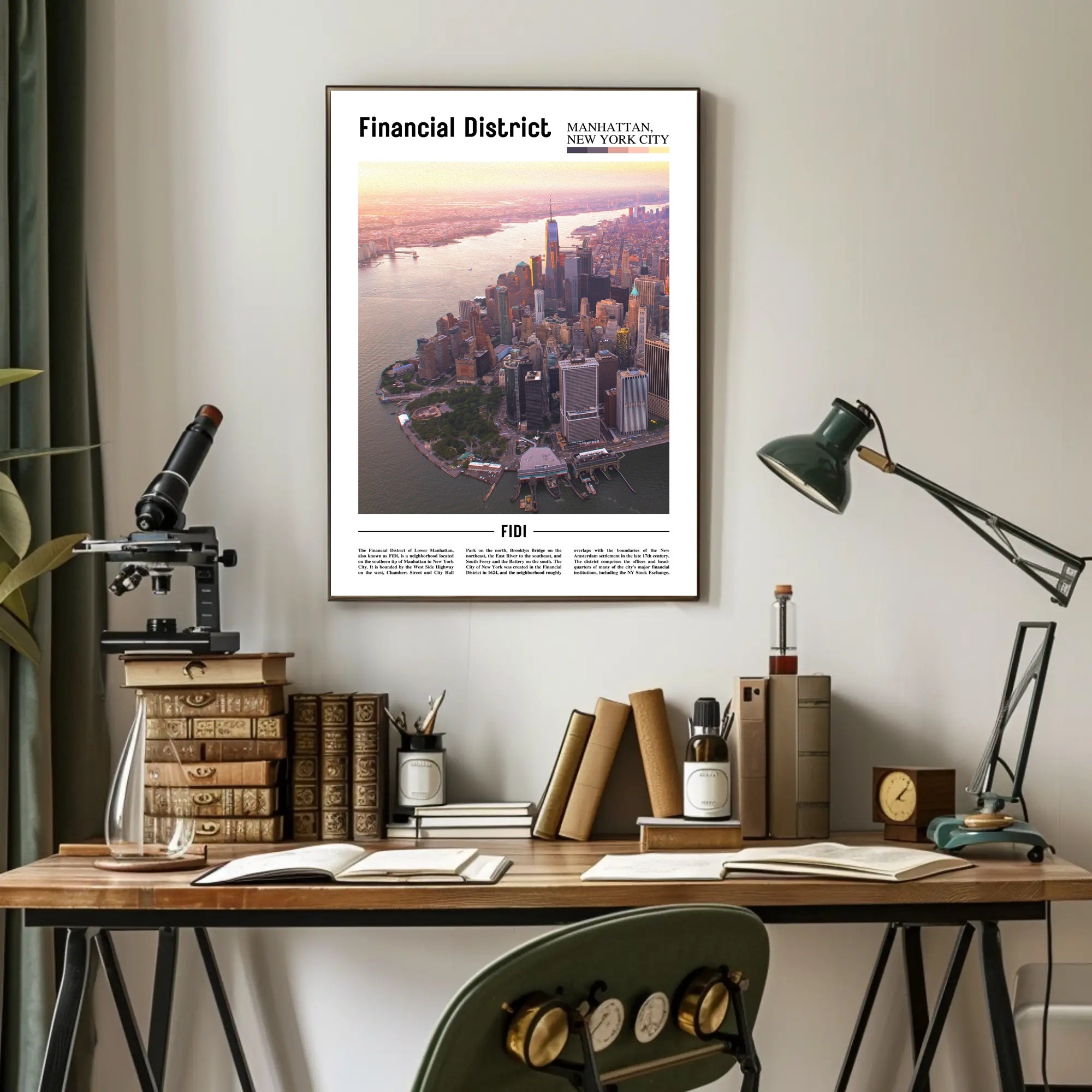Manhattan Skyline Financial District travel poster PosterGoat