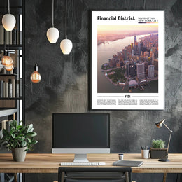Manhattan Skyline Financial District travel poster PosterGoat