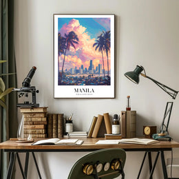 Manila Skyline at Sunset Cityscape Poster PosterGoat