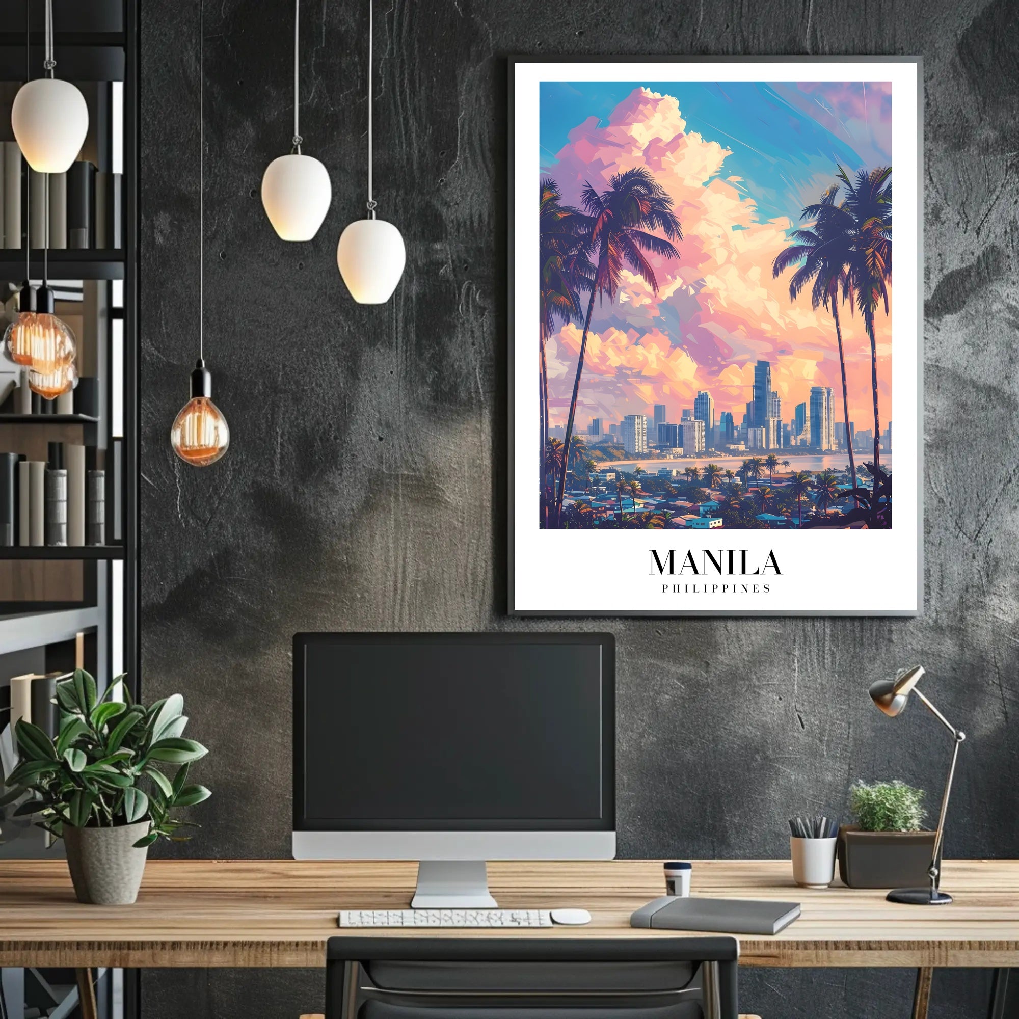 Manila Skyline at Sunset Cityscape Poster PosterGoat