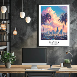 Manila Skyline at Sunset Cityscape Poster PosterGoat