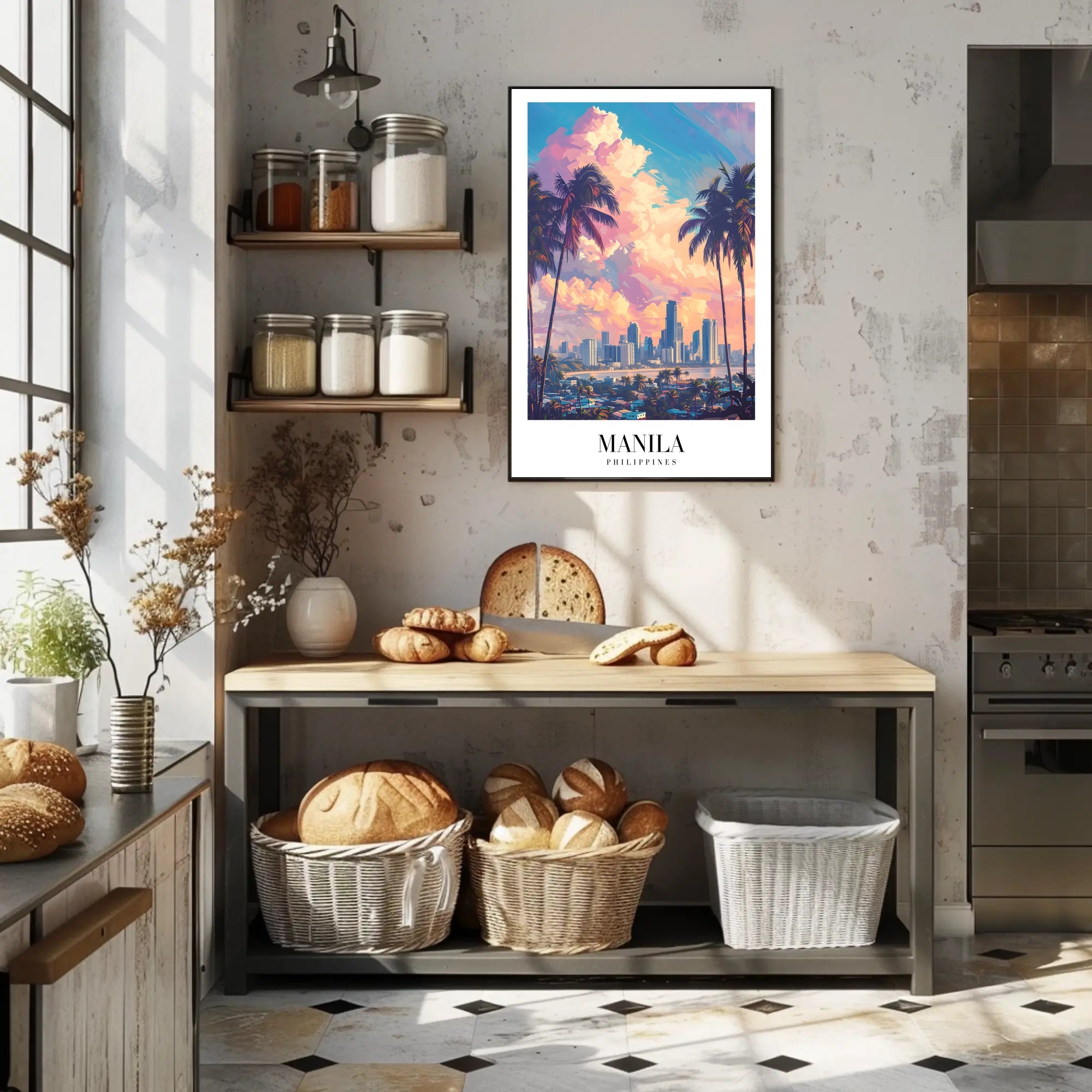 Manila Skyline at Sunset Cityscape Poster PosterGoat