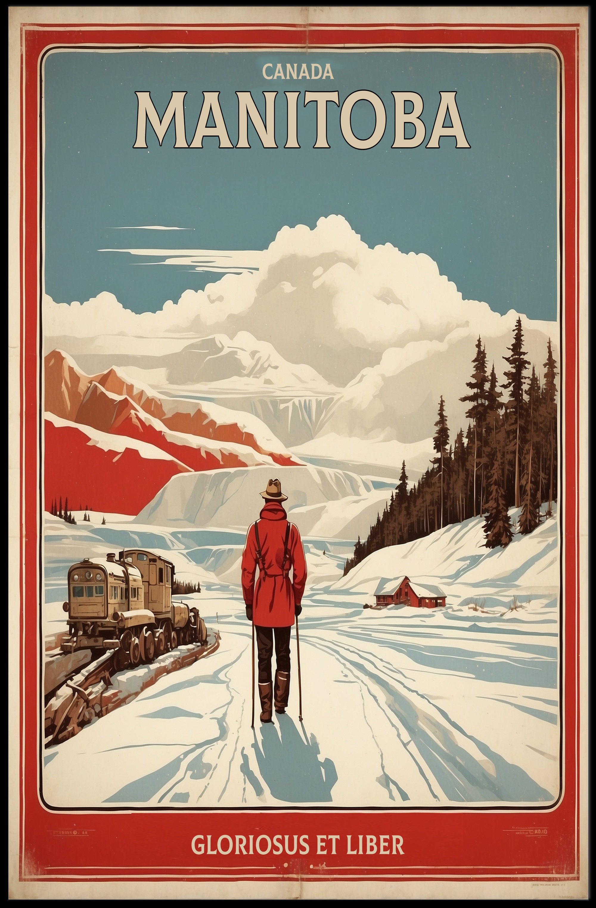 Manitoba Winter Vintage Landscape Travel Poster PosterGoat