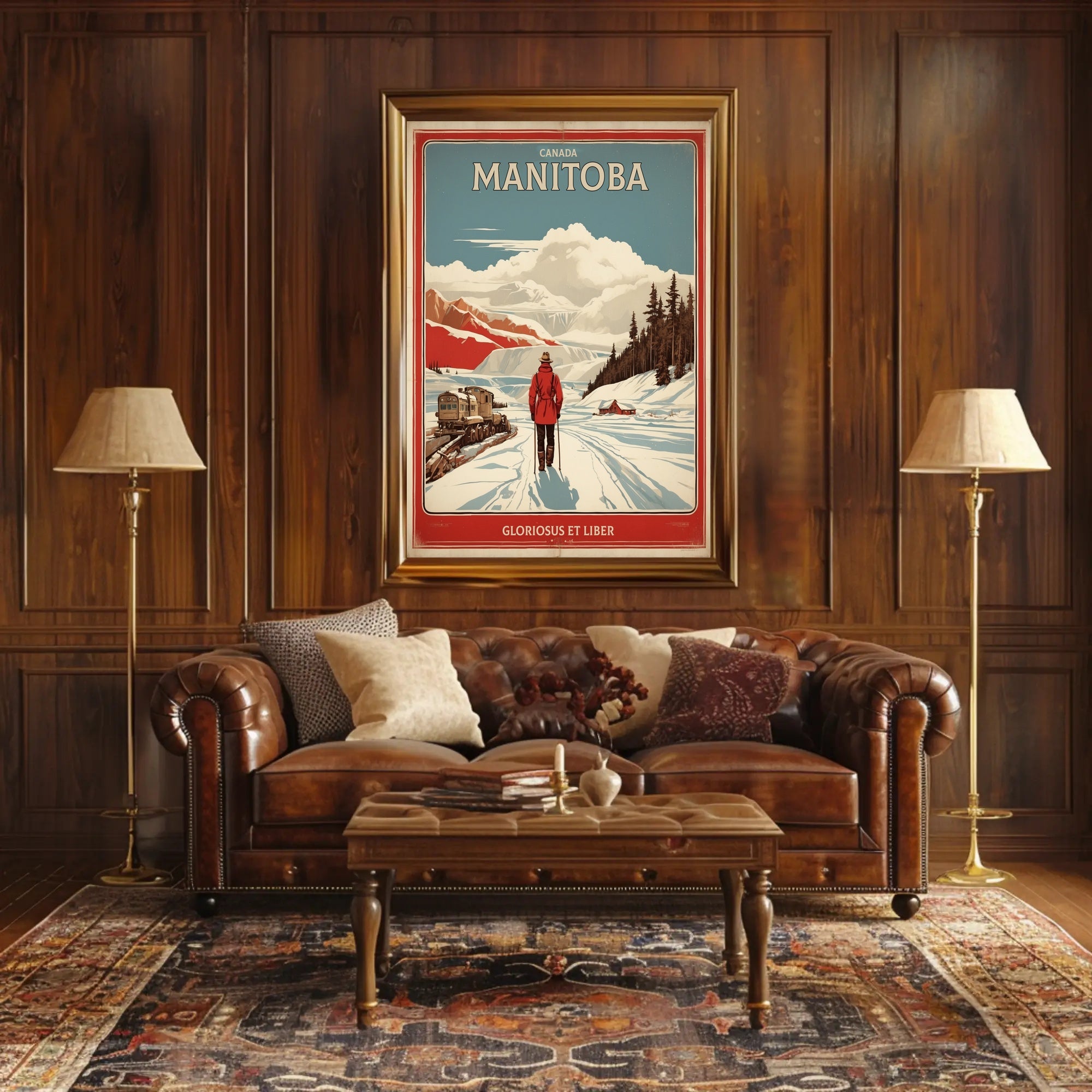 Manitoba Winter Vintage Landscape Travel Poster PosterGoat