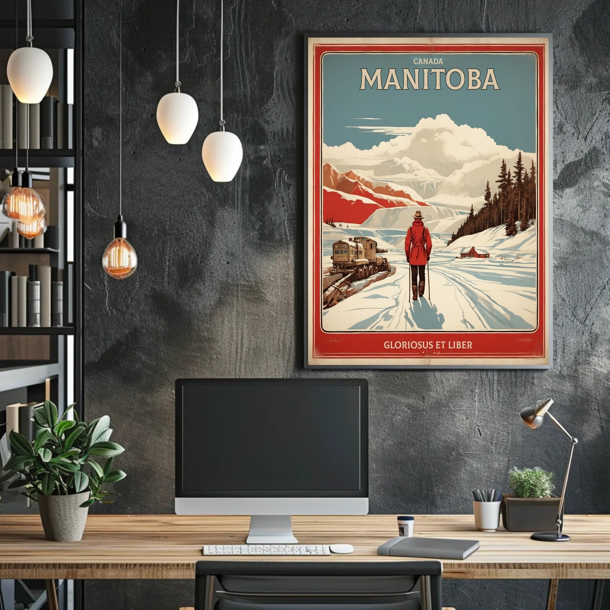 Manitoba Winter Vintage Landscape Travel Poster PosterGoat