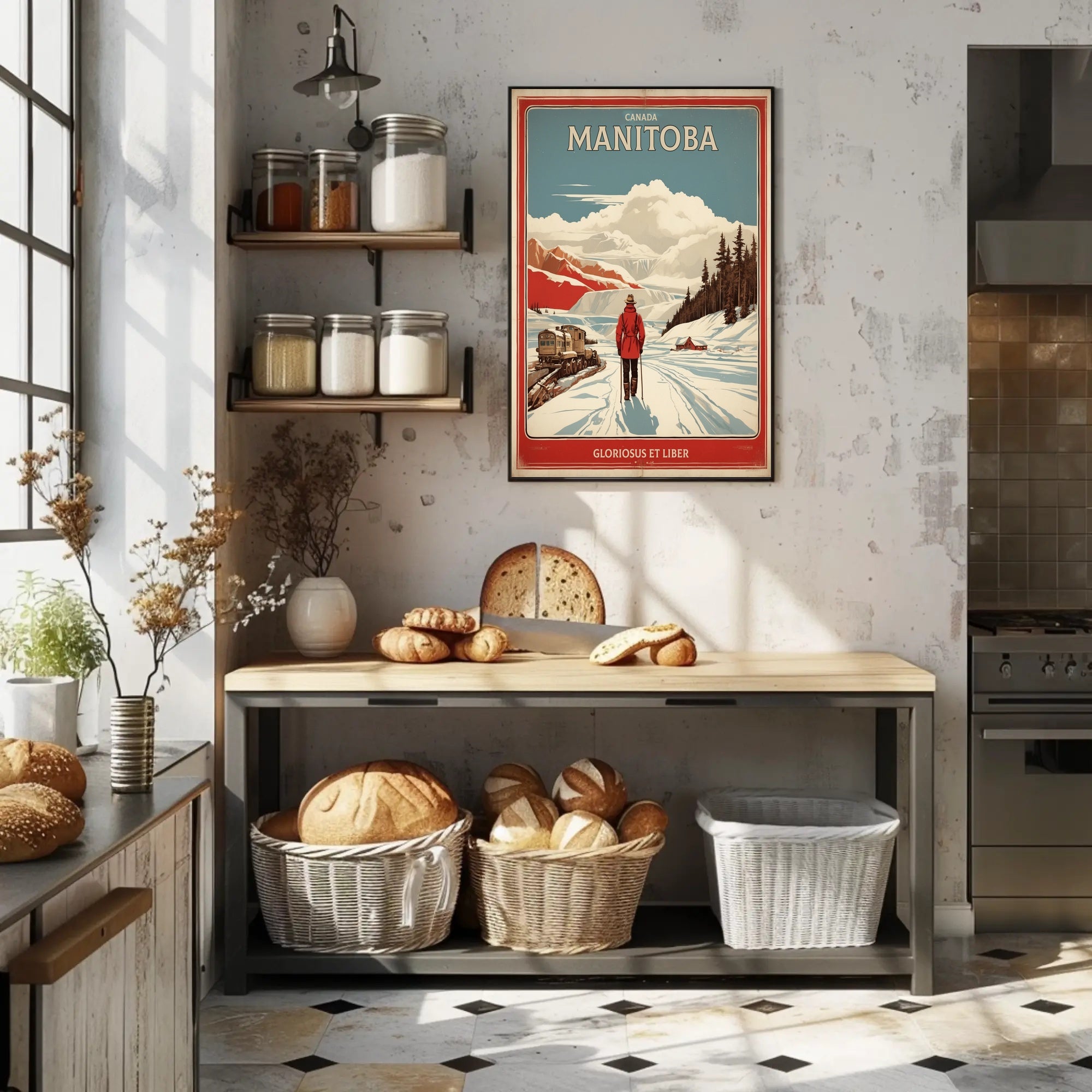 Manitoba Winter Vintage Landscape Travel Poster PosterGoat