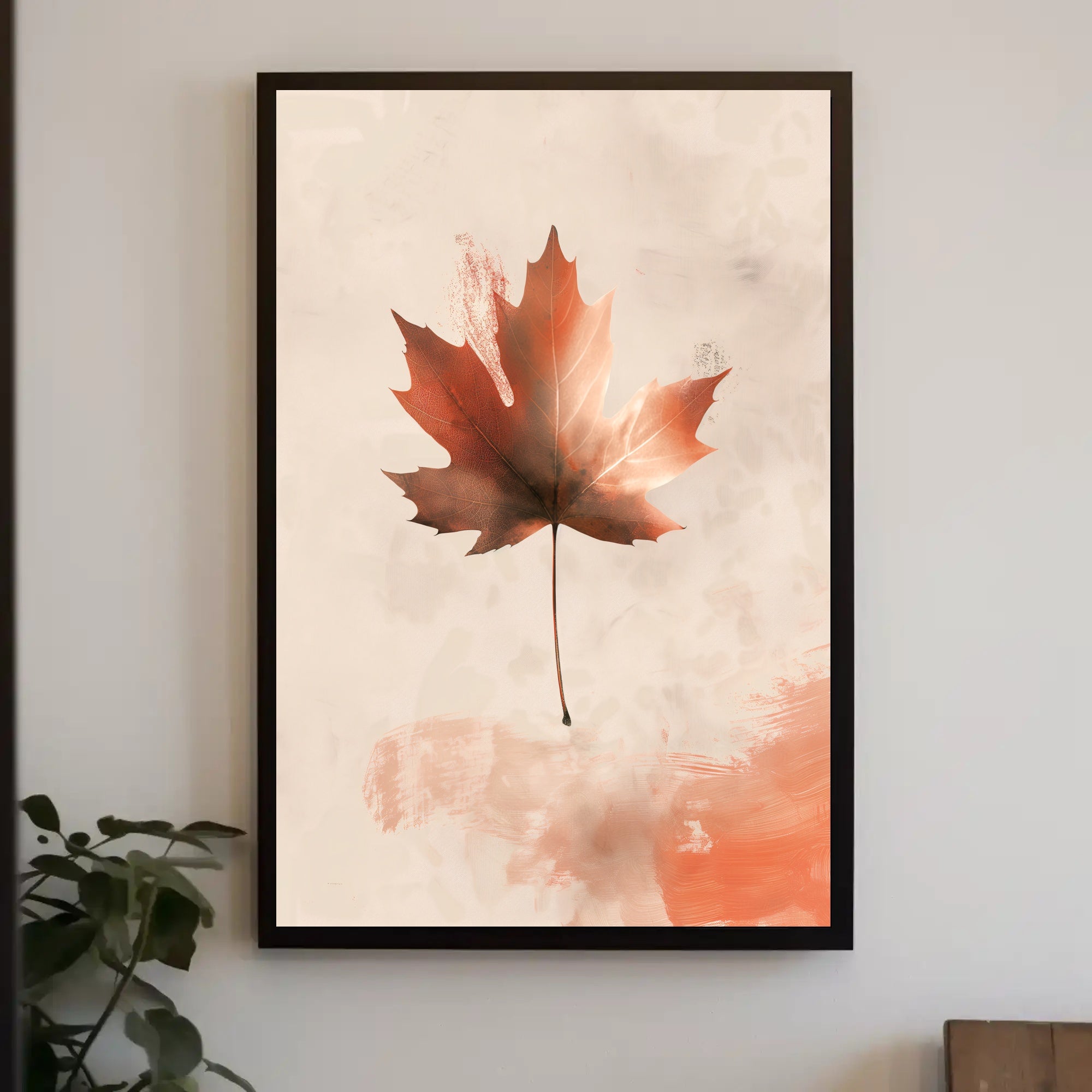 Maple Leaf Abstract Art: Serene Seasonal Autumn Poster PosterGoat
