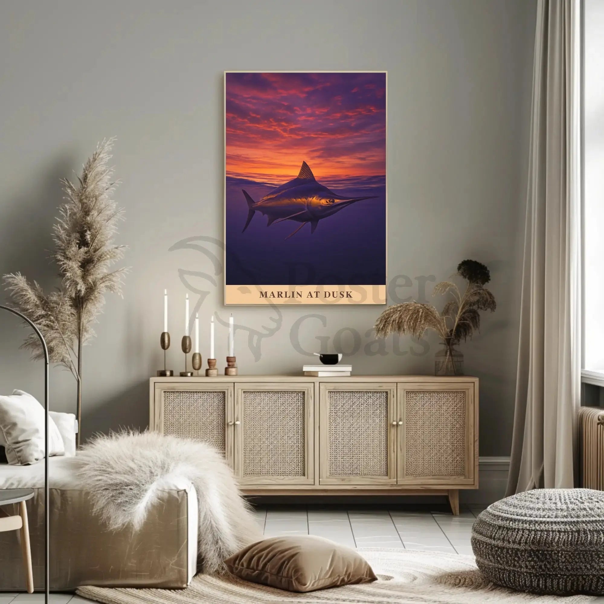 Marlin at Dusk Tranquil Ocean Scene Animal Poster PosterGoat