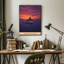 Marlin at Dusk Tranquil Ocean Scene Animal Poster PosterGoat