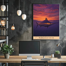 Marlin at Dusk Tranquil Ocean Scene Animal Poster PosterGoat