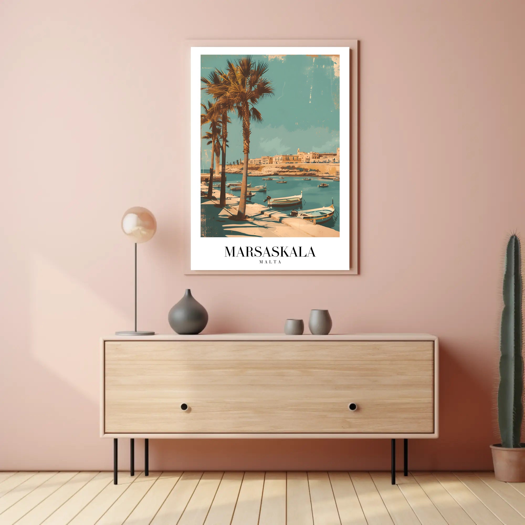Marsaskala Marina Scene: Tranquil Vintage Travel Poster PosterGoat