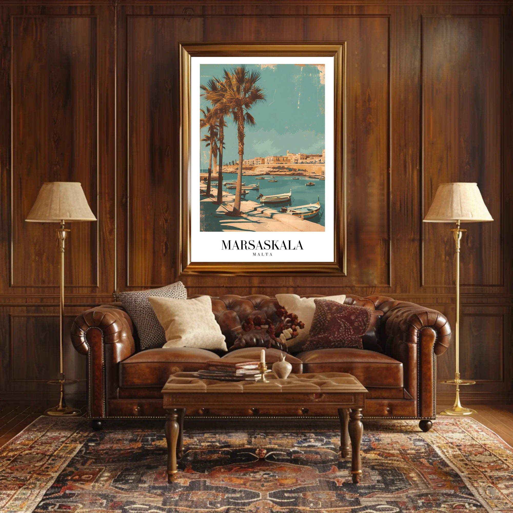 Marsaskala Marina Scene: Tranquil Vintage Travel Poster PosterGoat
