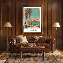 Marsaskala Marina Scene: Tranquil Vintage Travel Poster PosterGoat
