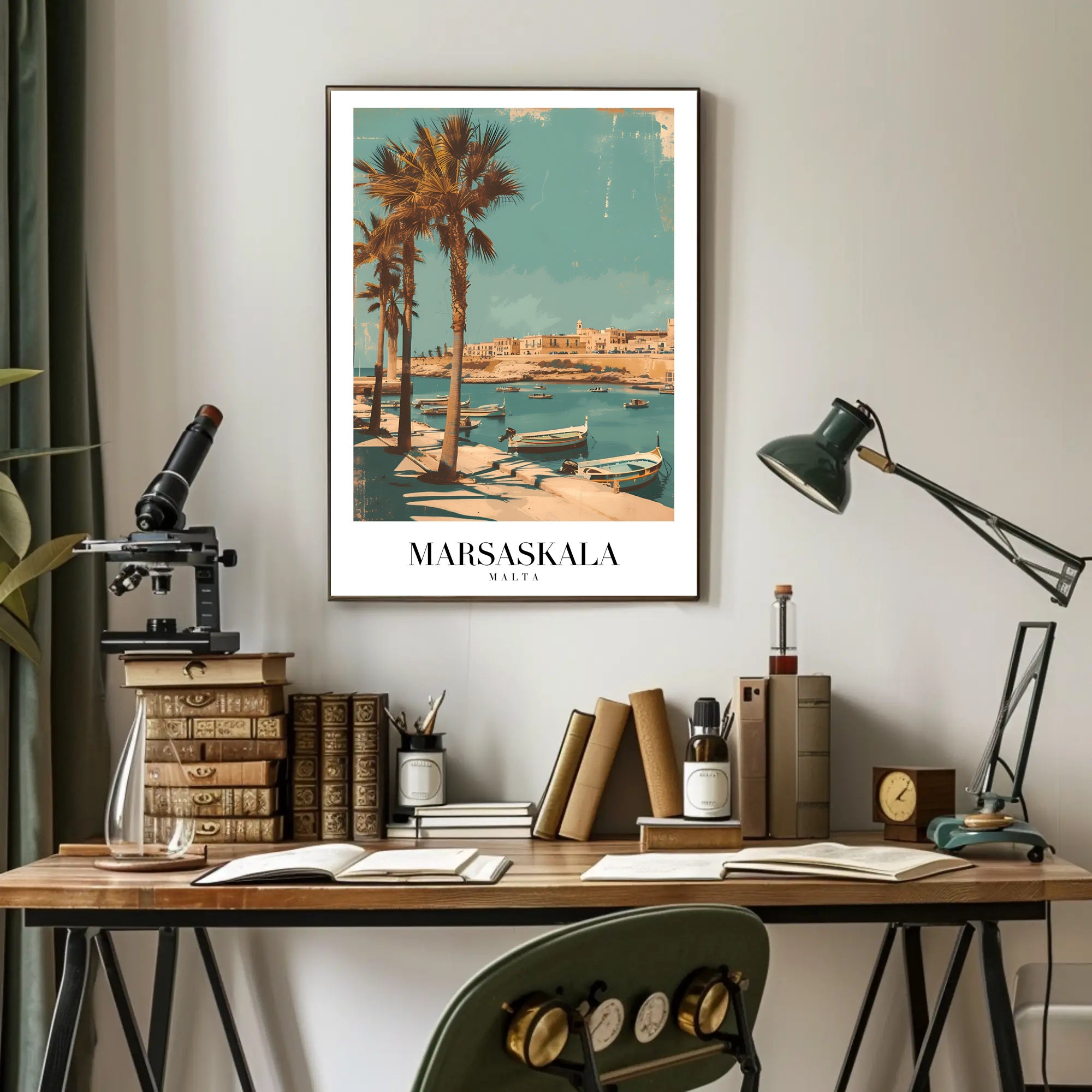 Marsaskala Marina Scene: Tranquil Vintage Travel Poster PosterGoat