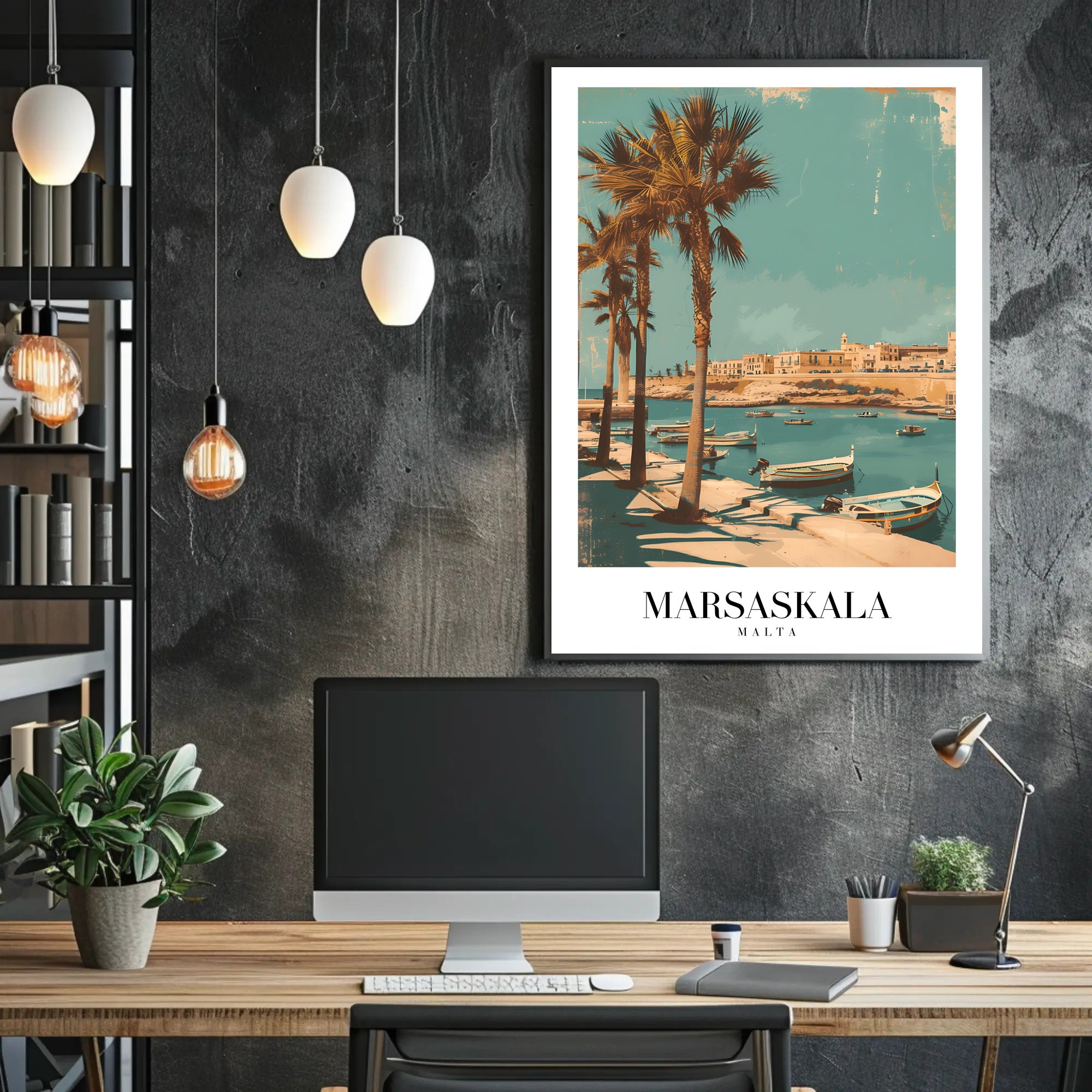 Marsaskala Marina Scene: Tranquil Vintage Travel Poster PosterGoat