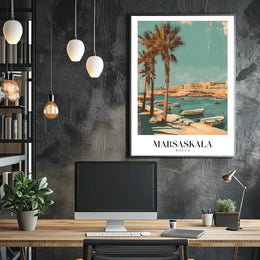 Marsaskala Marina Scene: Tranquil Vintage Travel Poster PosterGoat