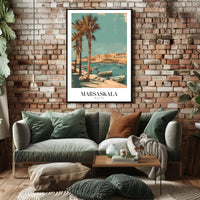 Marsaskala Marina Scene: Tranquil Vintage Travel Poster PosterGoat