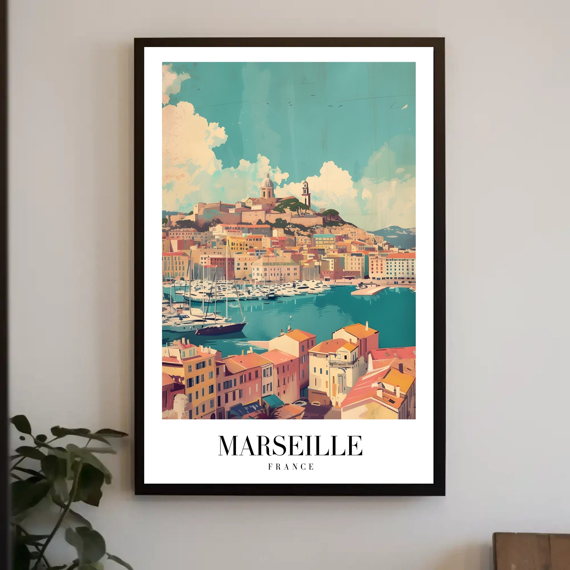 Marseille Vintage Travel Print: Coastal Cityscape Harbor View Travel Poster PosterGoat
