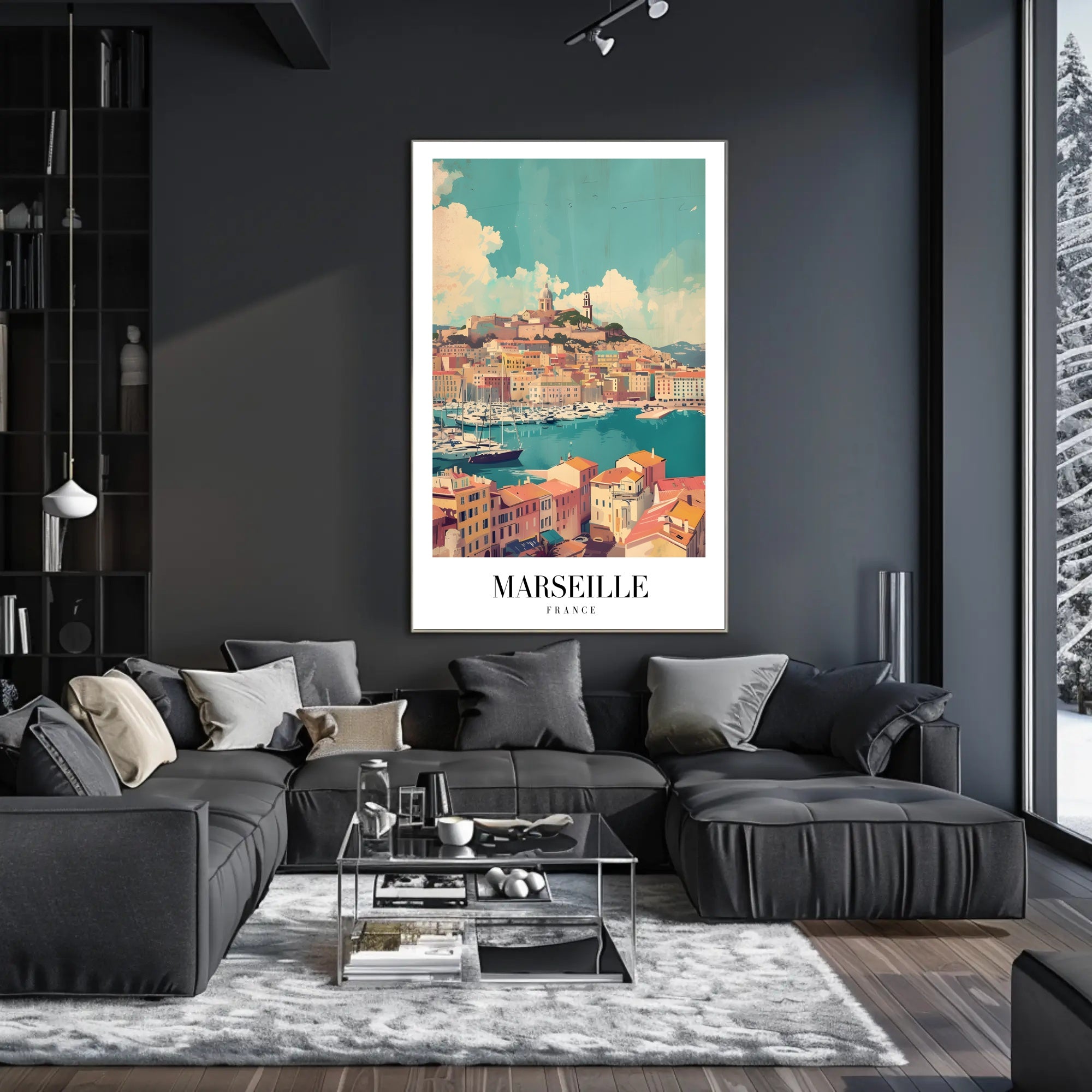 Marseille Vintage Travel Print: Coastal Cityscape Harbor View Travel Poster PosterGoat