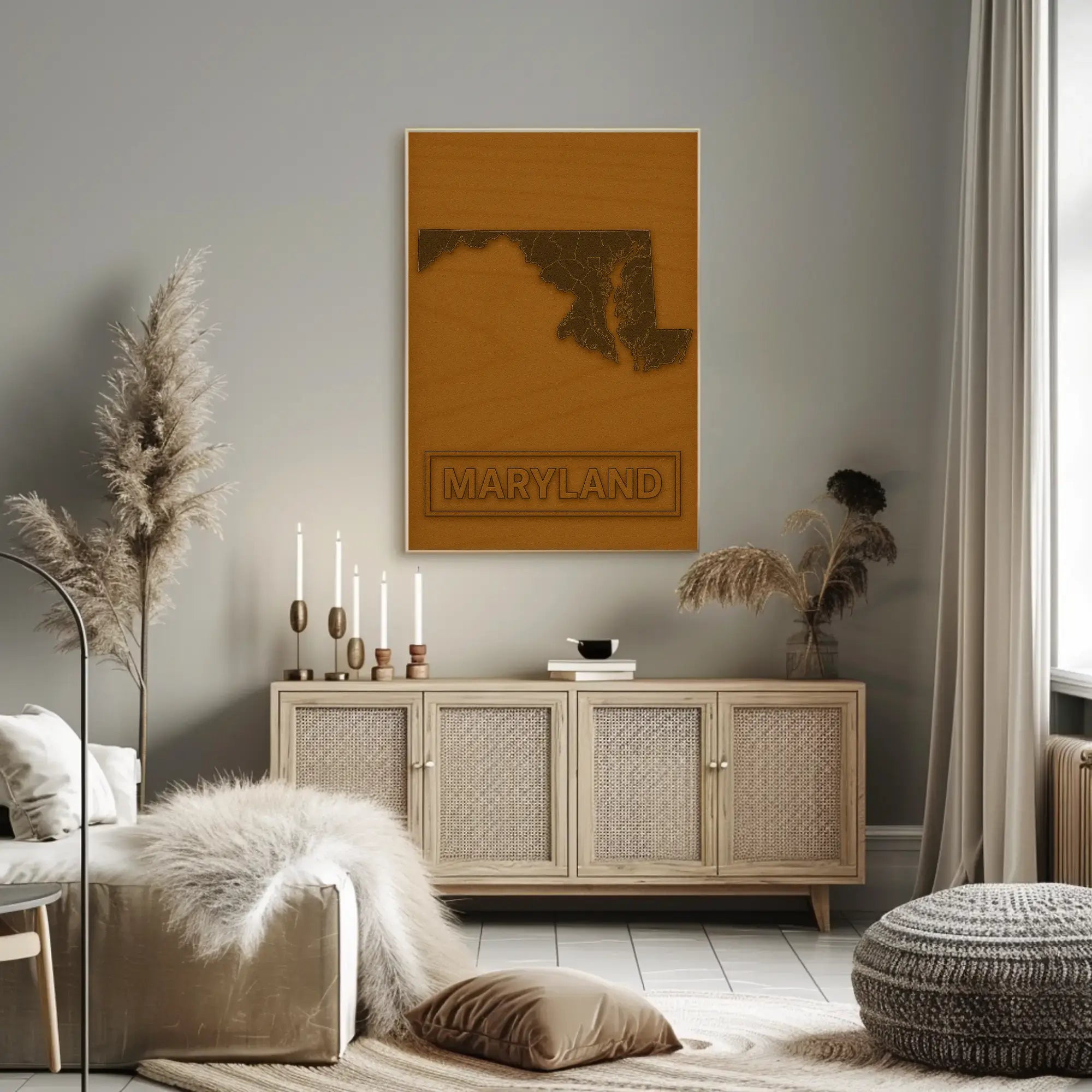 Maryland Map Rustic Design Cultural or Heritage Poster PosterGoat