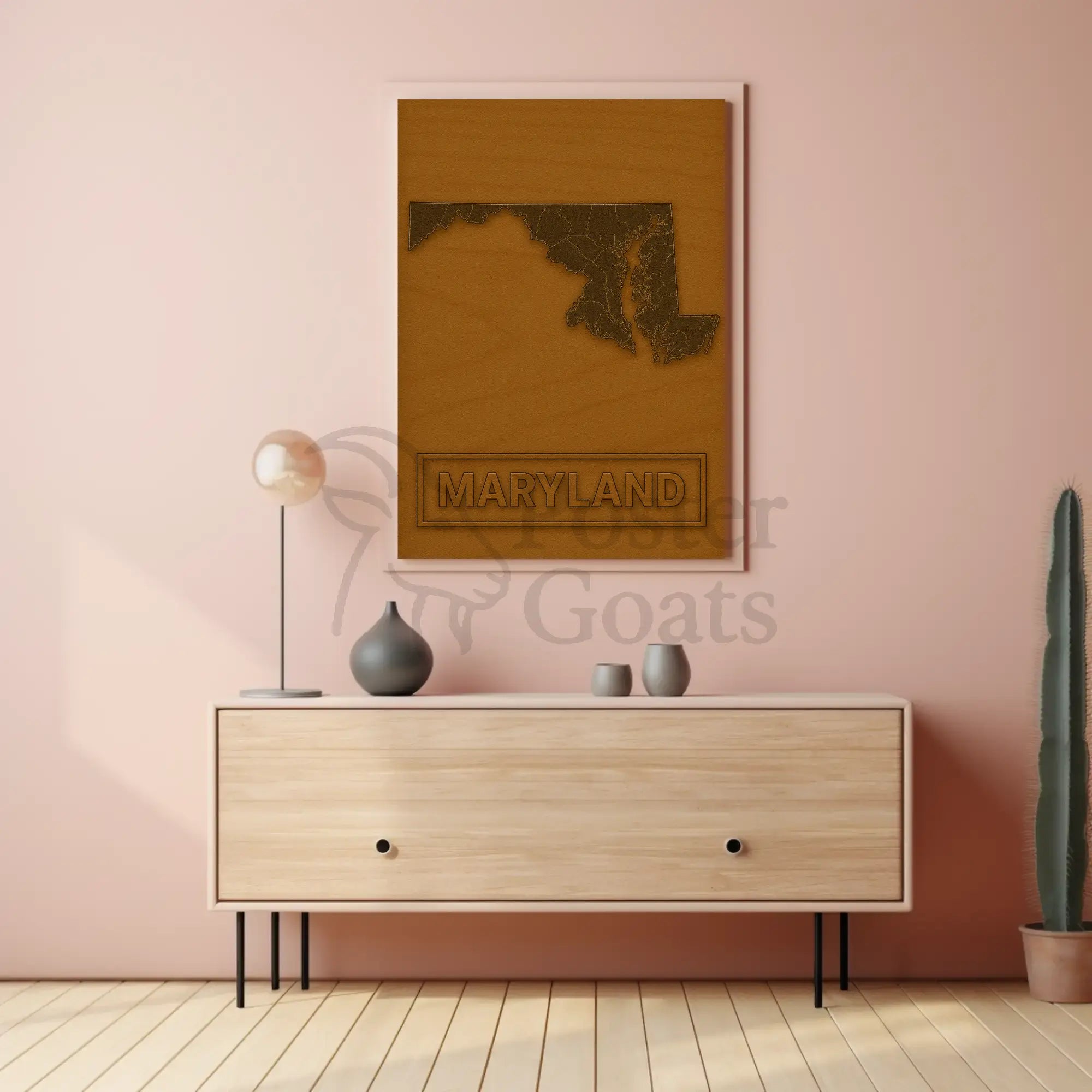 Maryland Map Rustic Design Cultural or Heritage Poster PosterGoat