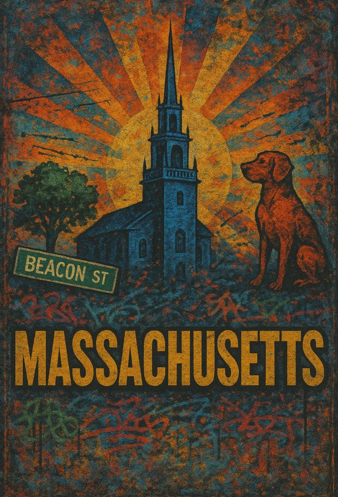 Massachusetts Beacon Street Vintage Travel Poster PosterGoat