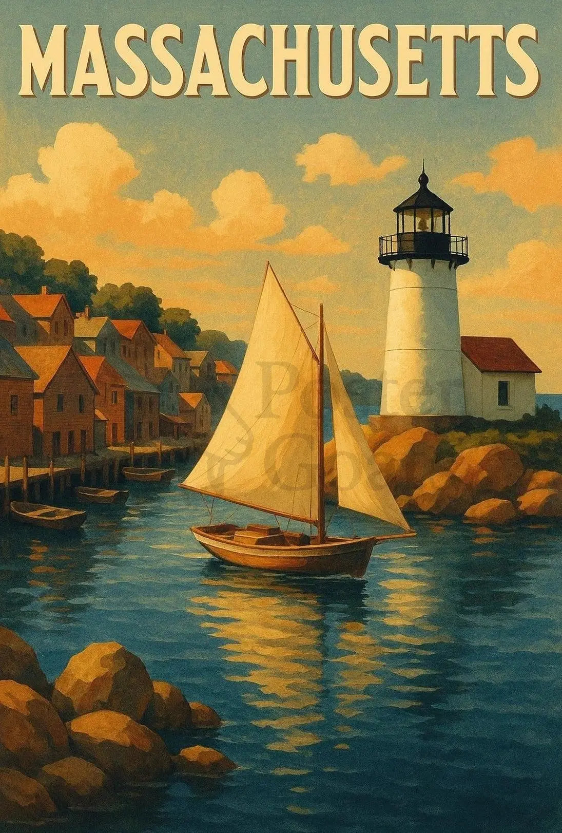Massachusetts Coastal Lighthouse Vintage Travel Poster PosterGoat