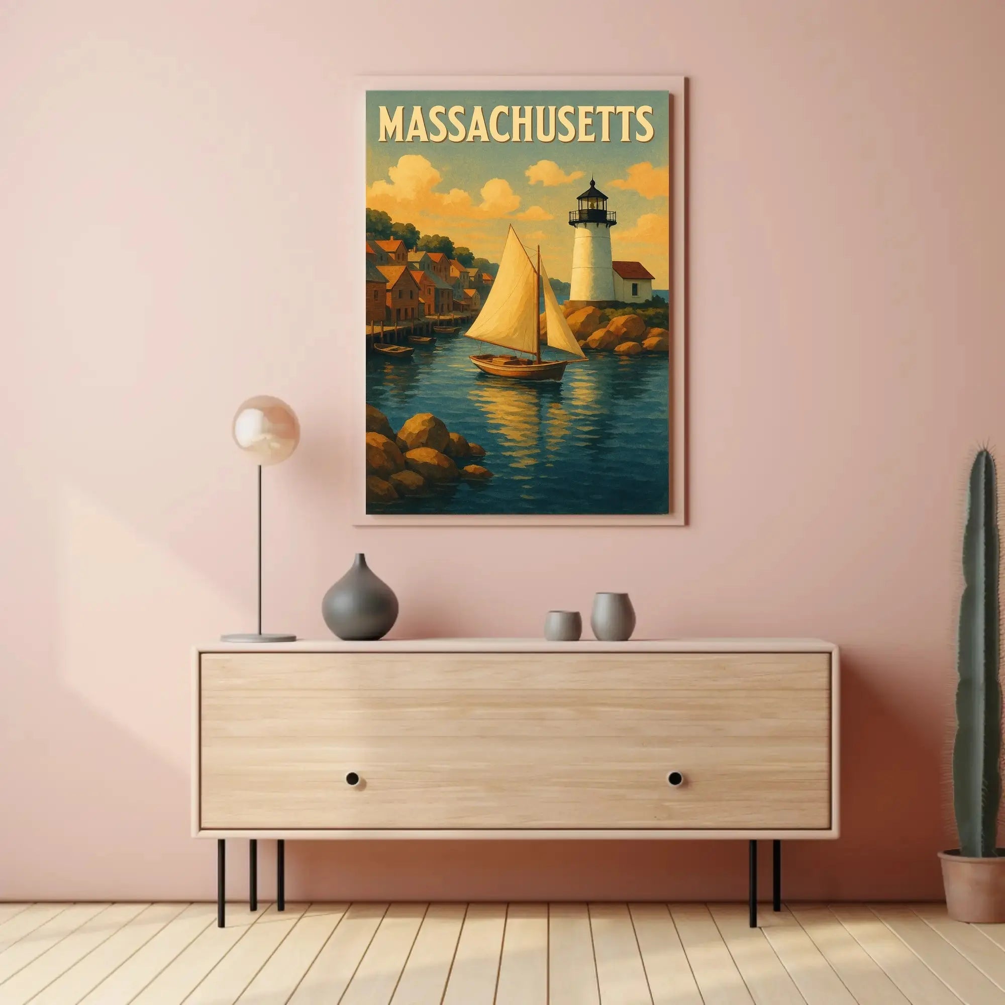 Massachusetts Coastal Lighthouse Vintage Travel Poster PosterGoat