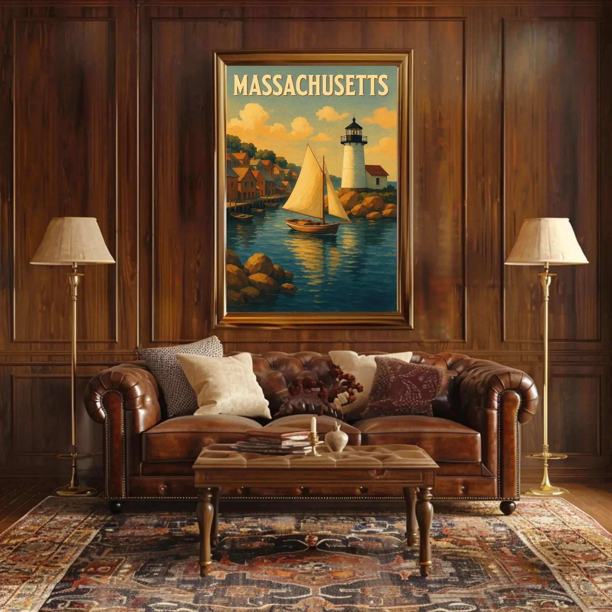 Massachusetts Coastal Lighthouse Vintage Travel Poster PosterGoat