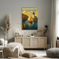 Massachusetts Coastal Lighthouse Vintage Travel Poster PosterGoat