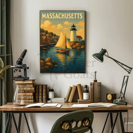 Massachusetts Coastal Lighthouse Vintage Travel Poster PosterGoat