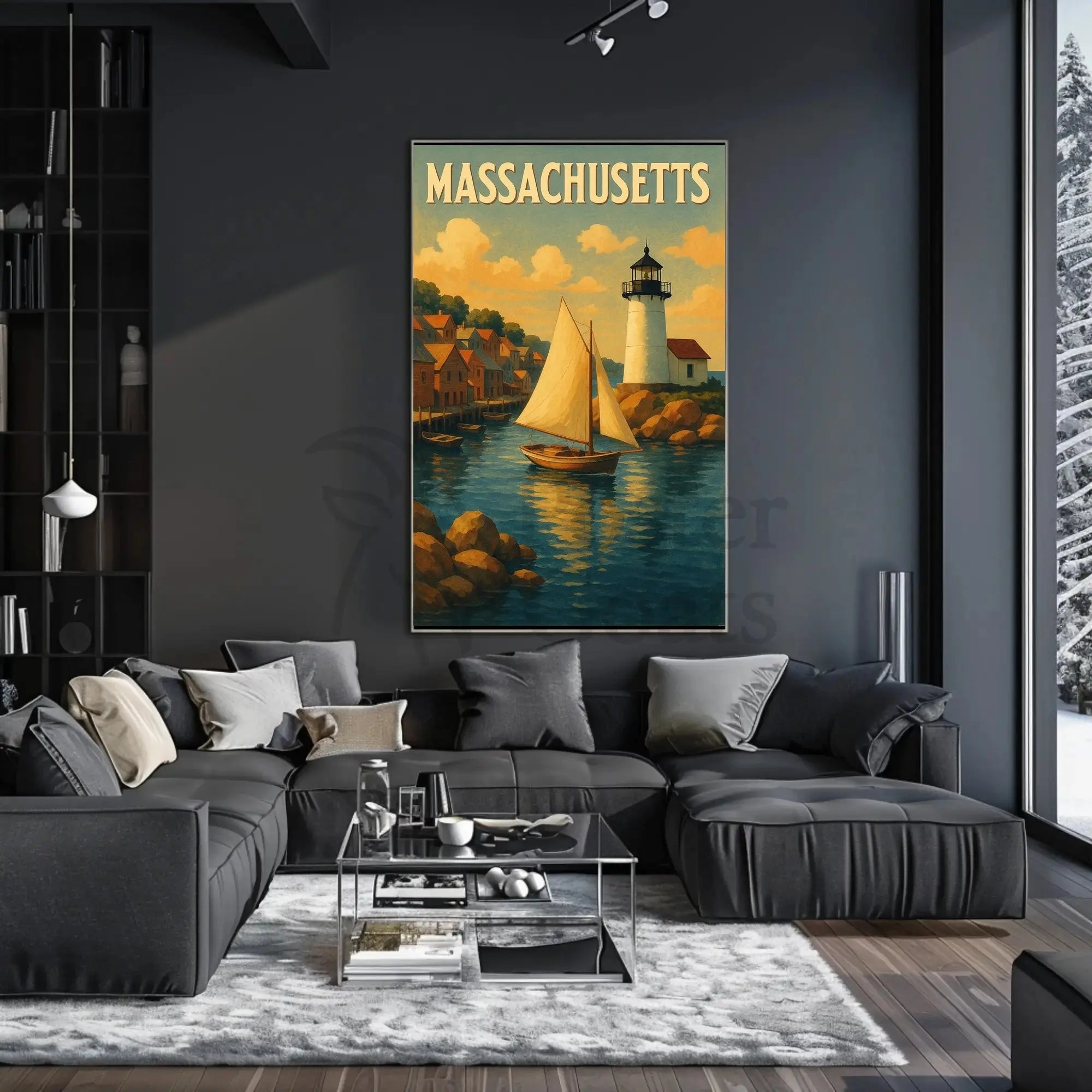 Massachusetts Coastal Lighthouse Vintage Travel Poster PosterGoat