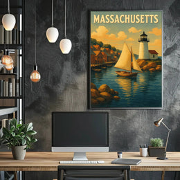 Massachusetts Coastal Lighthouse Vintage Travel Poster PosterGoat