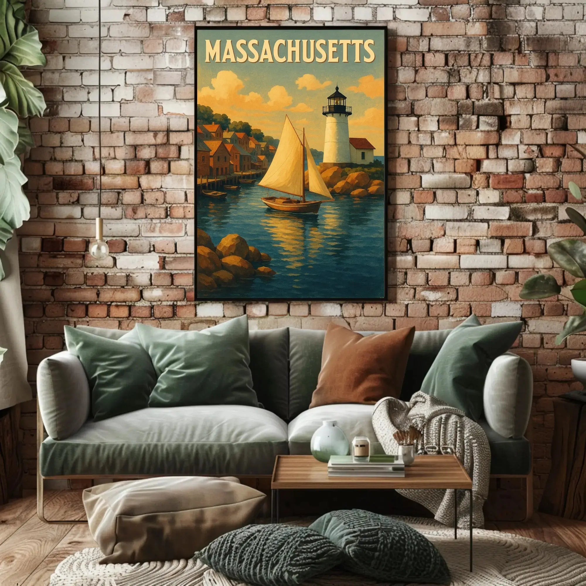 Massachusetts Coastal Lighthouse Vintage Travel Poster PosterGoat