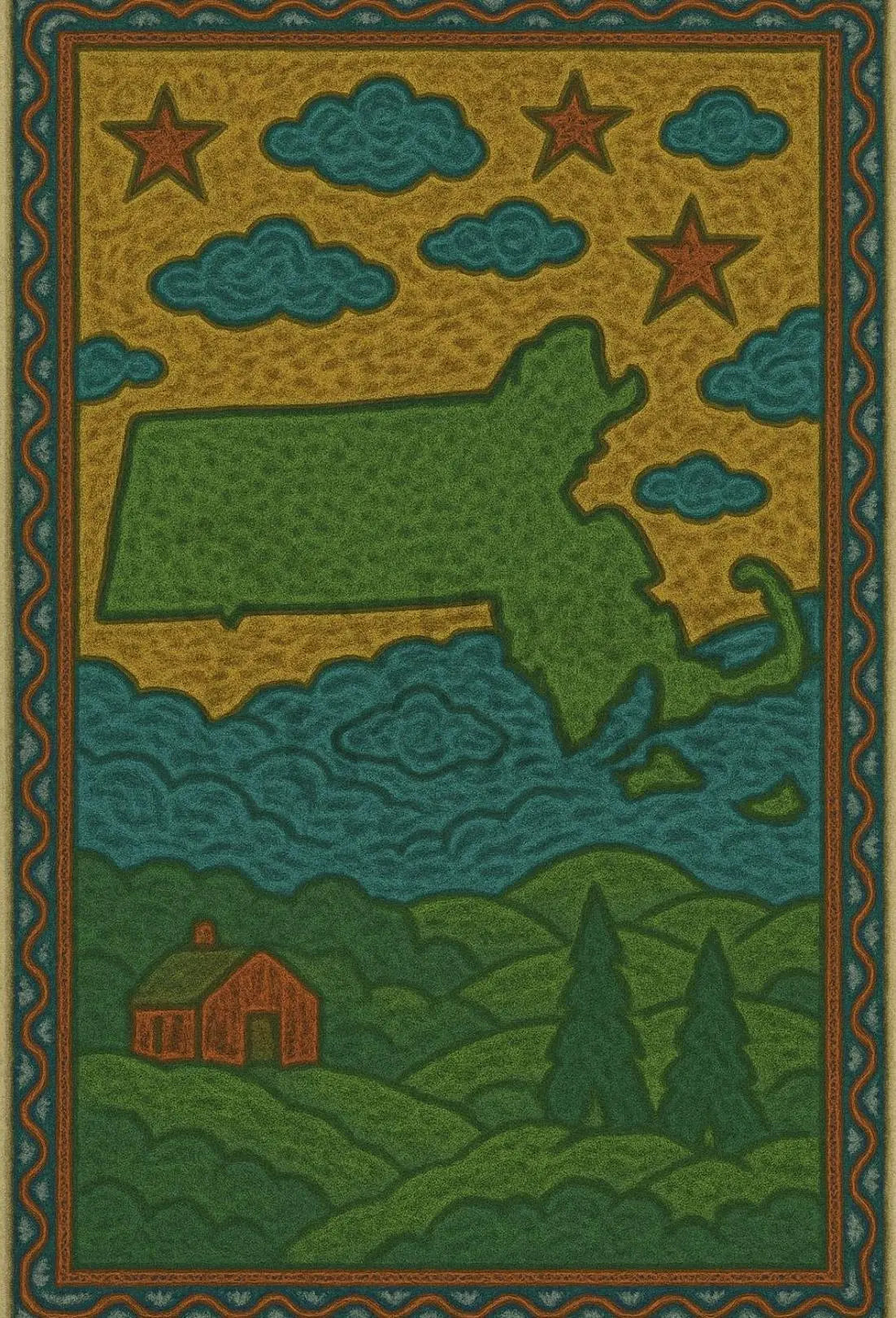 Massachusetts Folk Art Vintage Travel Poster PosterGoat