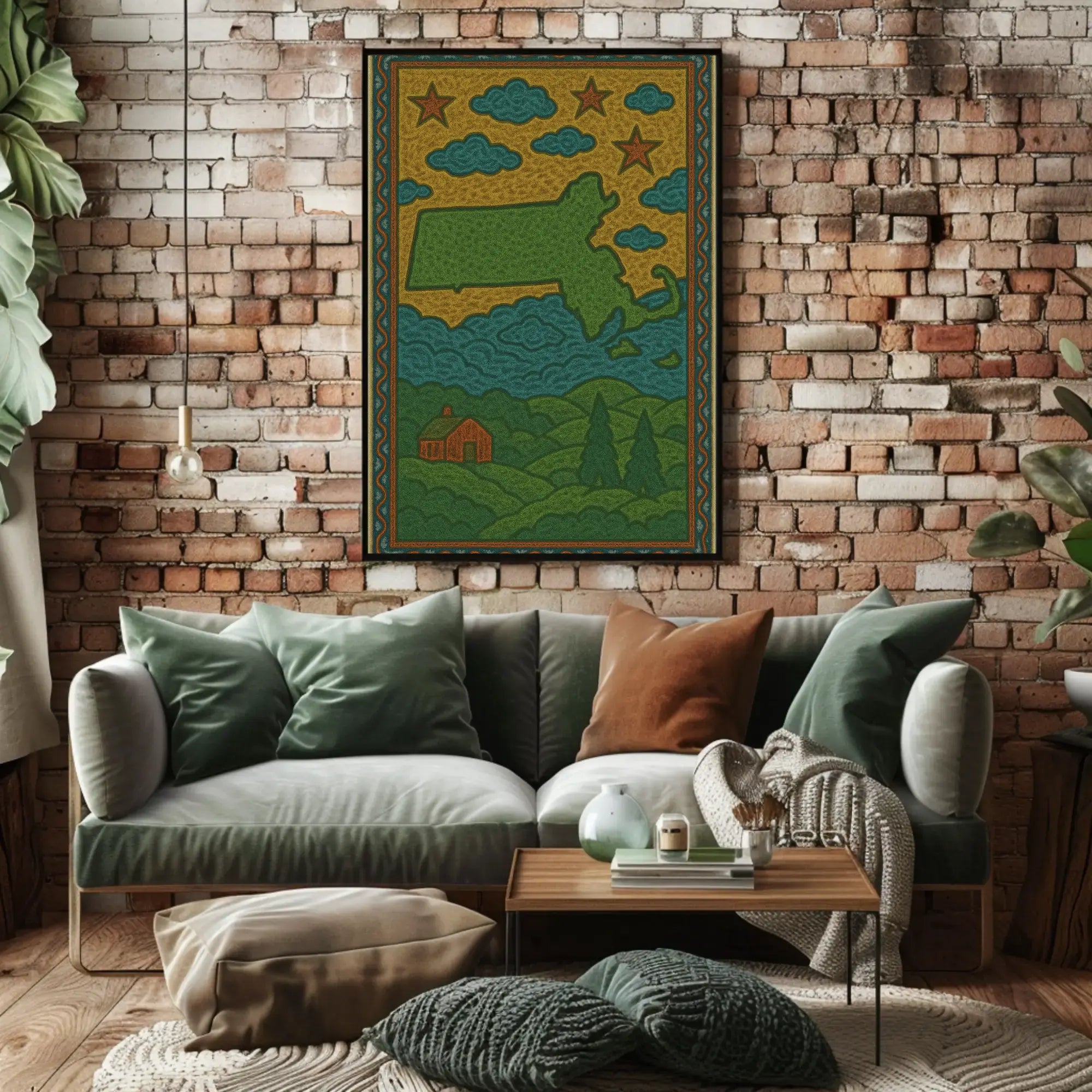 Massachusetts Folk Art Vintage Travel Poster PosterGoat