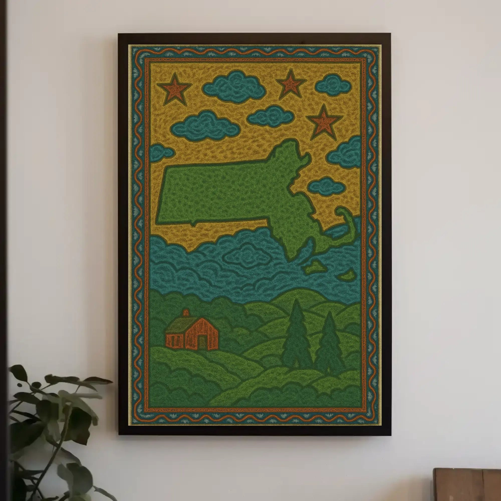 Massachusetts Folk Art Vintage Travel Poster PosterGoat