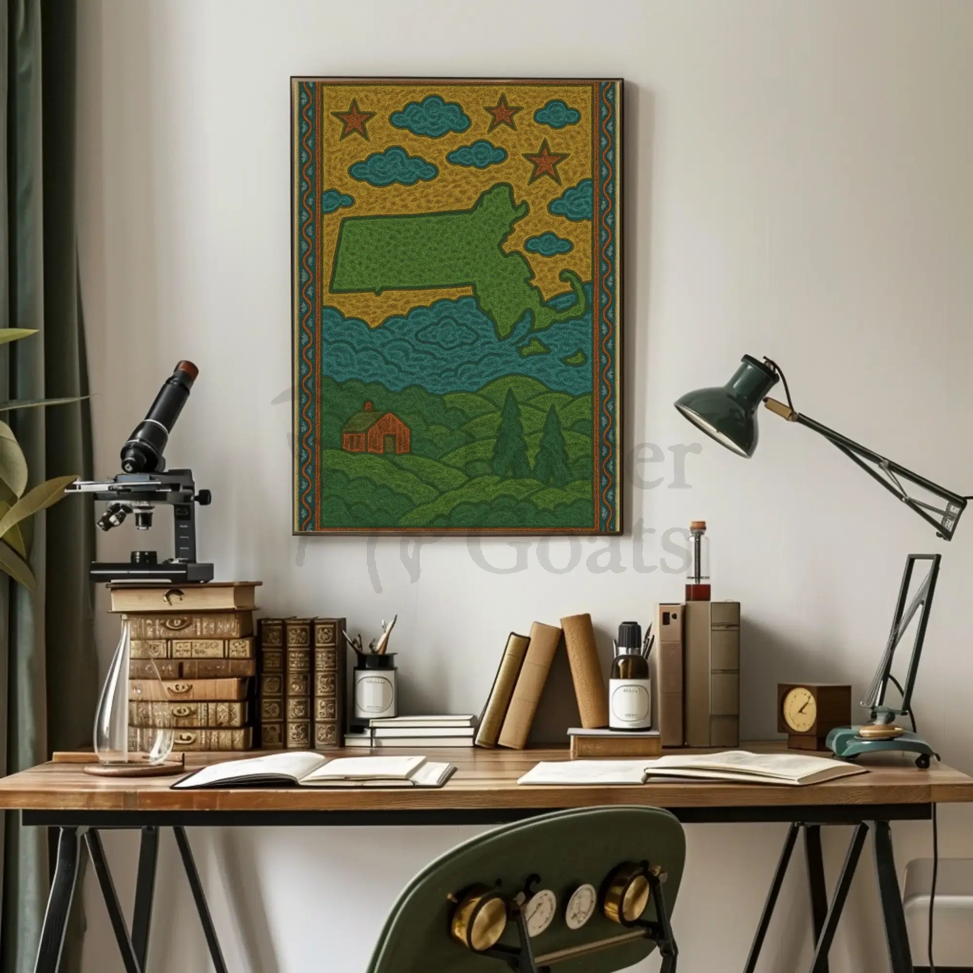 Massachusetts Folk Art Vintage Travel Poster PosterGoat
