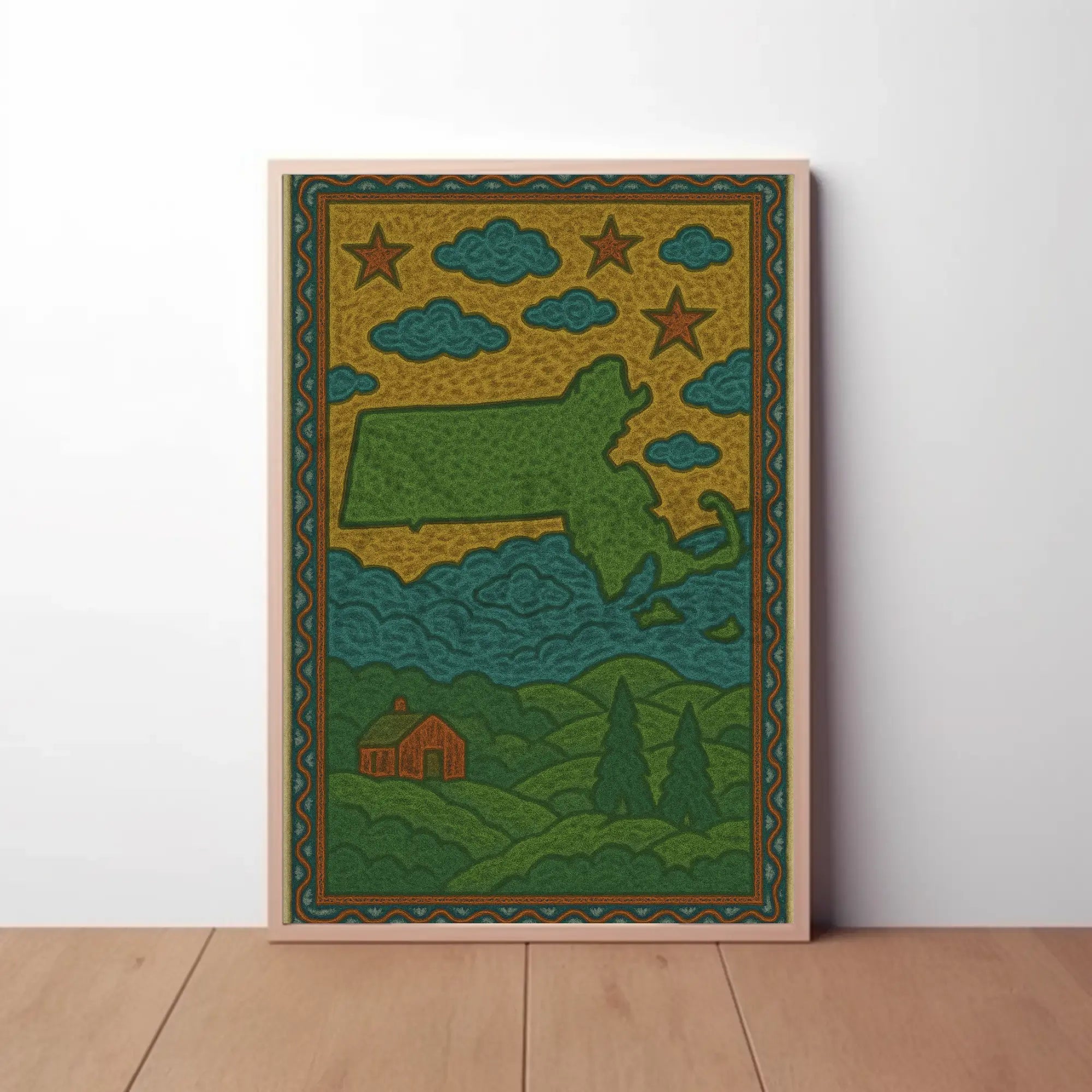 Massachusetts Folk Art Vintage Travel Poster PosterGoat