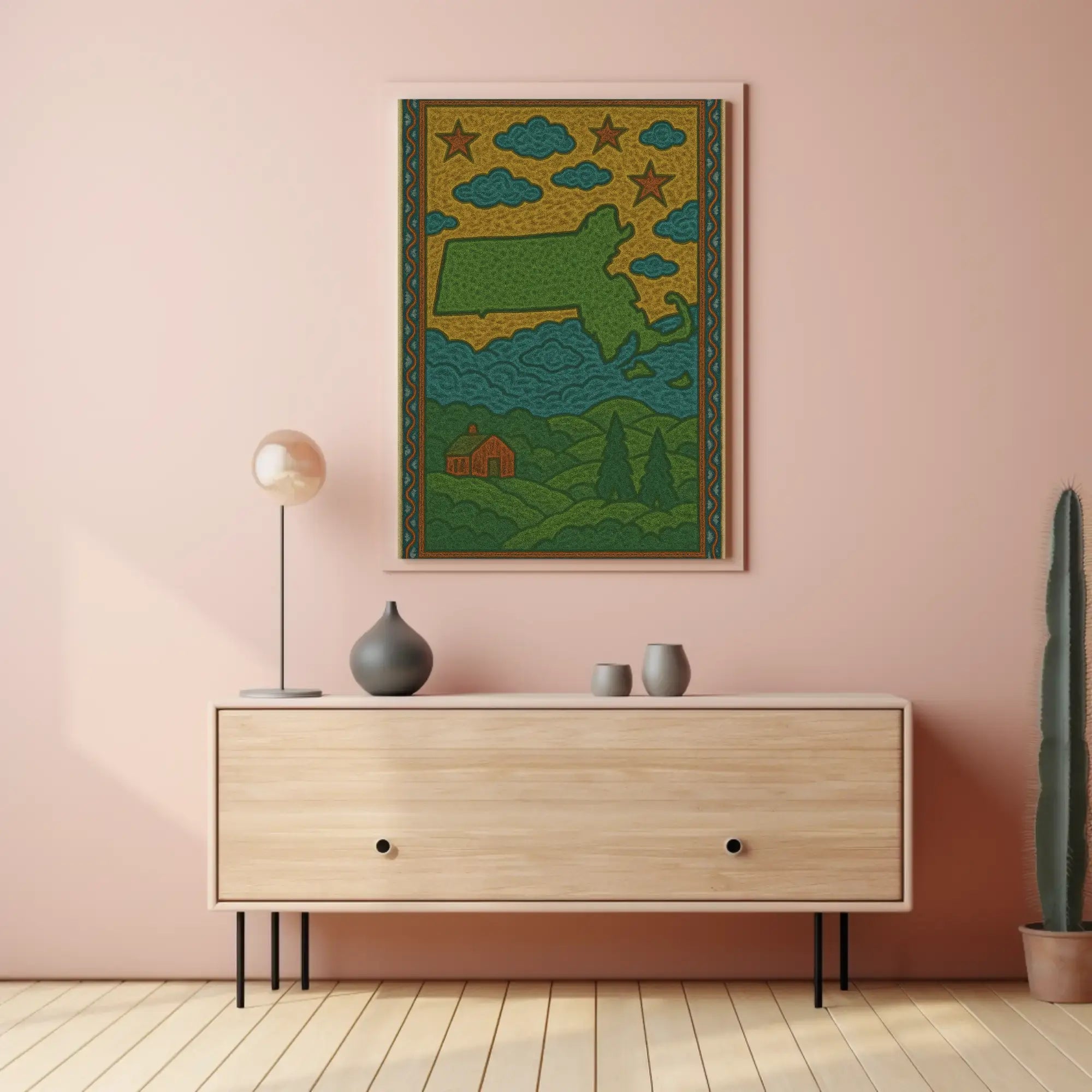 Massachusetts Folk Art Vintage Travel Poster PosterGoat