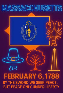 Massachusetts Heritage Celebration Neon Retro Cultural Poster PosterGoat